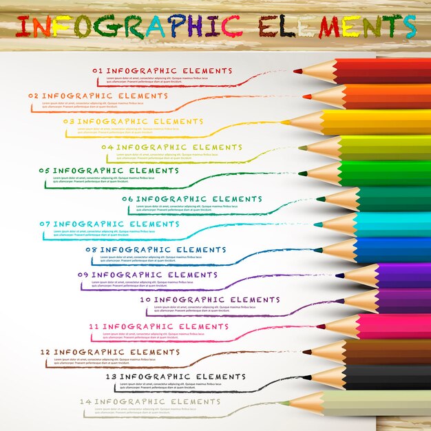 Infografika Edukacyjna Z Kolorowymi Ołówkami Rysującymi Linie Na Białym Papierze