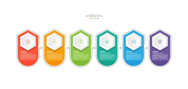 Plik wektorowy infografika element z ikonami i 6 opcjami lub krokami