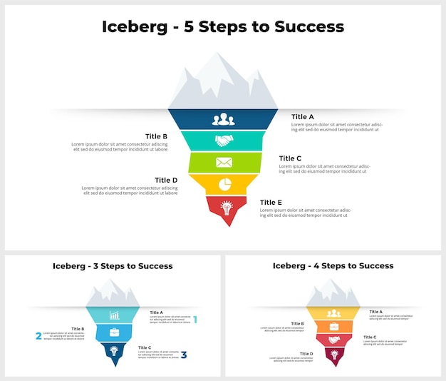 Plik wektorowy infografika iceberg kroki do sukcesu szablon slajdów prezentacyjnych start biznesu