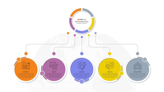 Infografika Koła Z 5 Krokami Procesu Lub Wykresem Procesu Opcji