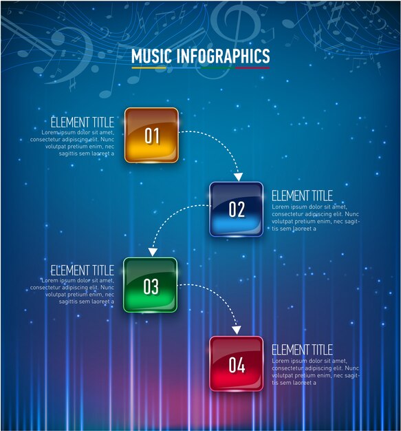 Infografika Koncepcja Muzyki. Realistyczne Szklane Banery.