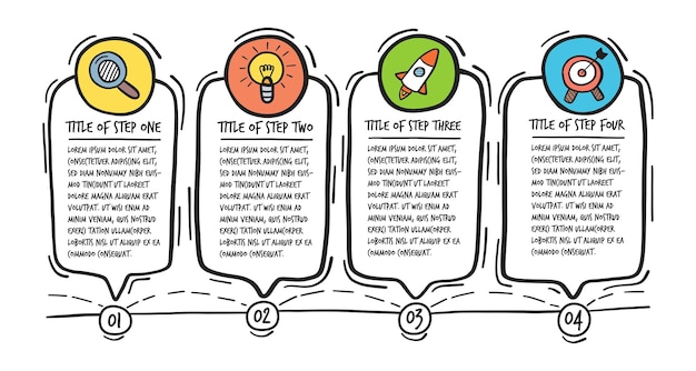 Plik wektorowy infografika kroki w ręcznie rysowane szkic odręczny z ikonami ilustracji wektorowych