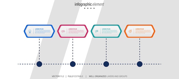 Infografika kroku linii 4 opcje diagramu przepływu pracy numer infografiki wykres etapów procesu z linią i
