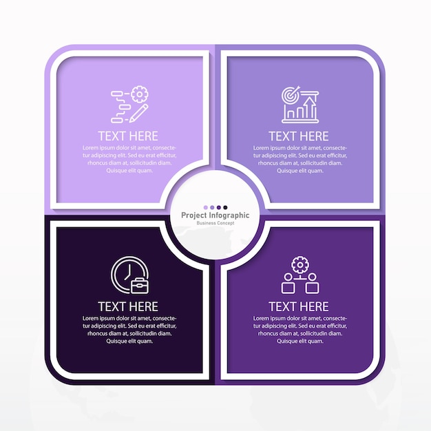 Plik wektorowy infografika kwadratowy element projektu koncepcja biznesowa z 4 krokami i ikonami biznesowymi