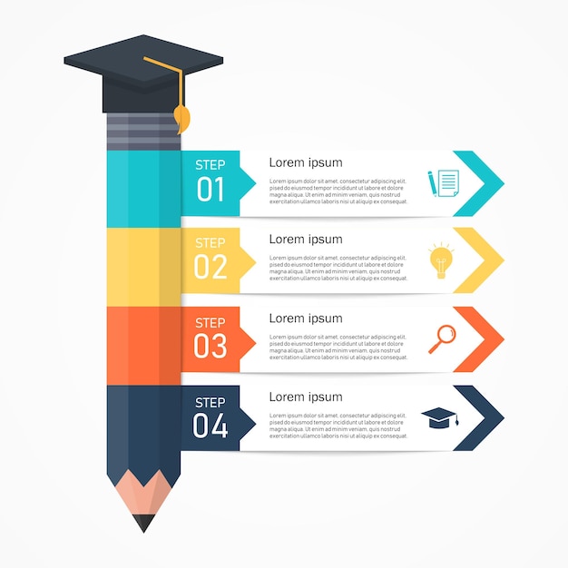 Infografika Ołówek Edukacyjny Z 4 Opcjami. Koncepcja Studiów I Edukacji Streszczenie Infografika.