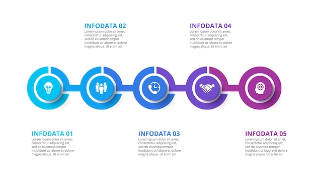 Infografika Osi Czasu Slajdu. Koncepcja Wizualizacji Projektu Biznesowego Z 5 Opcjami.