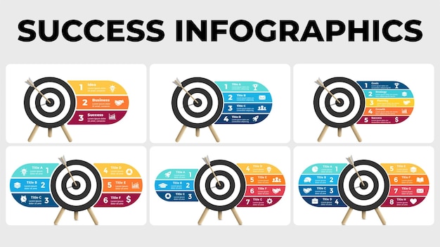 Plik wektorowy infografika sukcesu prezentacja biznesowa strzała trafiła w cel diagram celu diagram z krokami