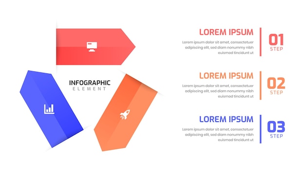 Infografika Szablon Prezentacji Projektu Z Etykietą Strzałki 3 Krok I Ikonę