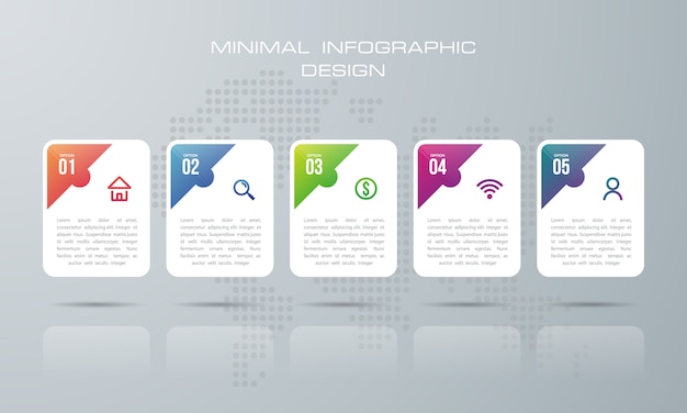 Infografika Szablon Z 5 Opcjami, Wektor Infografiki Projekt Może Być Używany Do Układu Przepływu Pracy, - Wektor