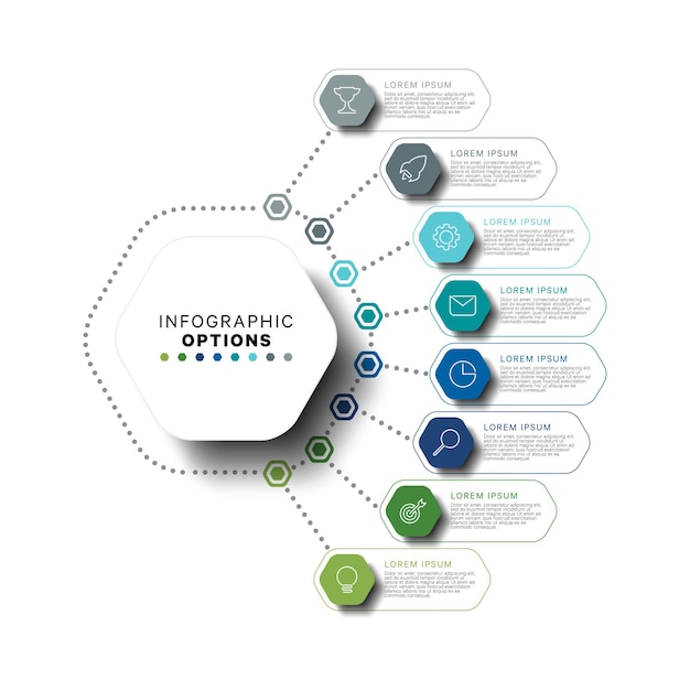 Infografika Szablon Z Sześciokątnymi Elementami Wielokolorowymi W Płaskich Kolorach Na Białym Tle