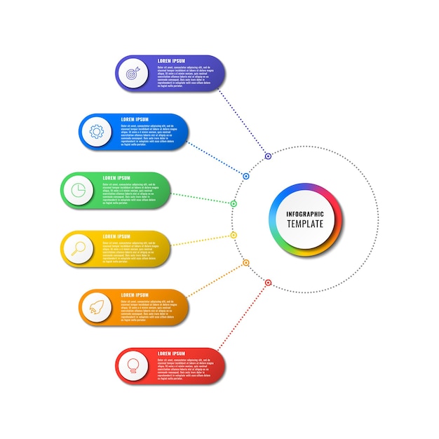 Infografika Szablon Z Sześcioma Okrągłymi Elementami Na Białym Tle Nowoczesny Proces Biznesowy