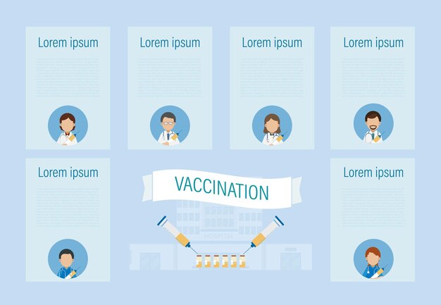 Infografika Szczepień Z Lekarzami Trzyma Strzykawki Z Ilustracją Wektorową Płaską Szczepionką