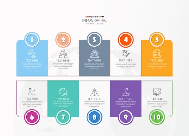 Infografika W Kształcie Kwadratu Z 10 Krokami, Procesem Lub Opcjami, Wykresem Procesu.