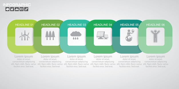 Infografika wektor i ikony marketingowe mogą być używane do schematu układu przepływu pracy, raport roczny, projektowanie stron internetowych Koncepcja biznesowa z 6 opcjami kroków lub procesów