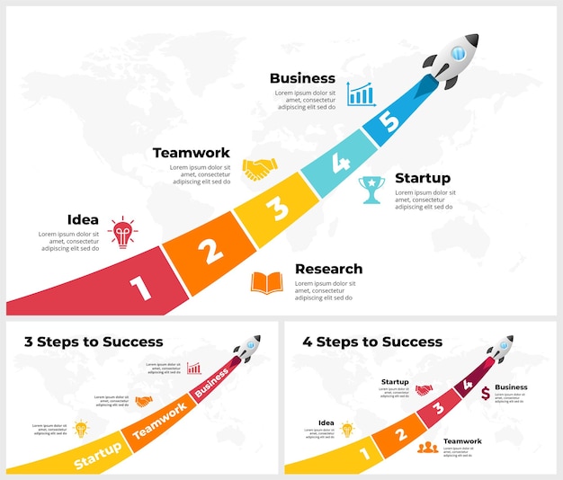 Plik wektorowy infografika wektorowa startup wystrzelenie rakiety statek kosmiczny latać mapa drogowa biznesu harmonogram sukcesu