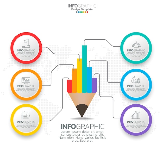 Infografika z 6 krokami opcji części kroków lub procesów