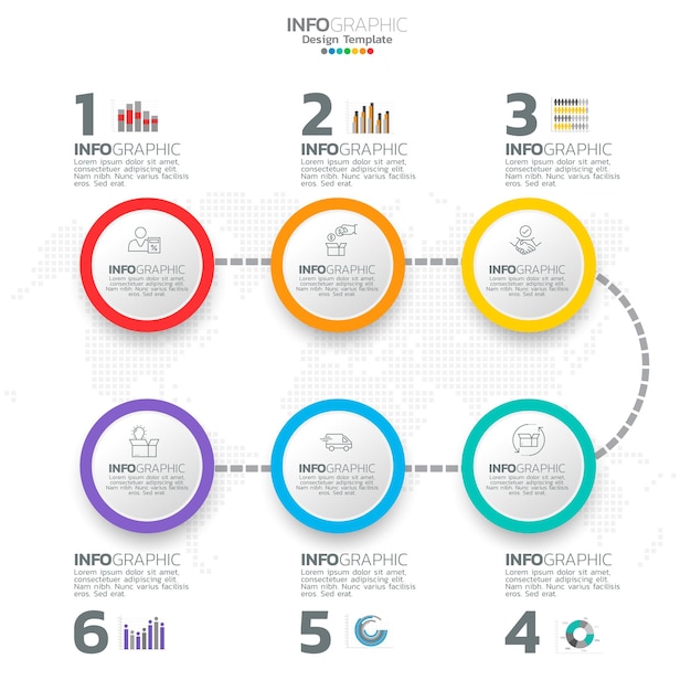 Infografika z 6 krokami opcji części kroków lub procesów