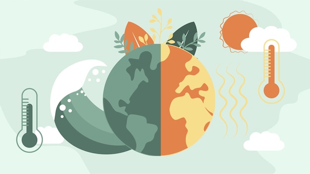 Plik wektorowy infografika zmian klimatu. ilustracja globalnego ocieplenia, zanieczyszczenie środowiska