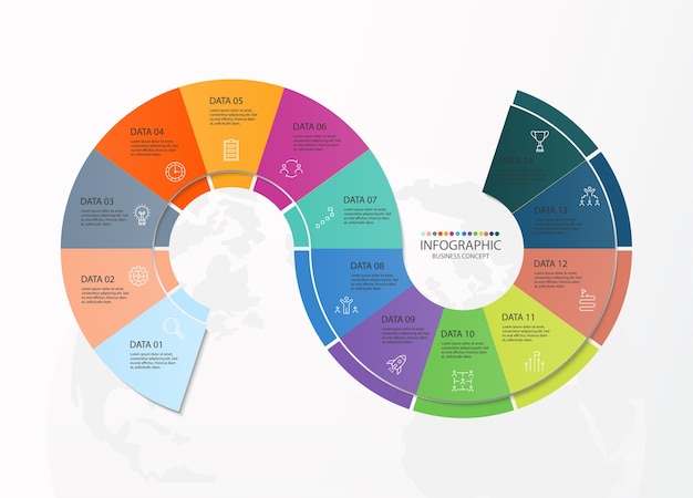 Infografiki 14 Elementów Kół I Podstawowych Kolorów Dla Obecnej Koncepcji Biznesowej.
