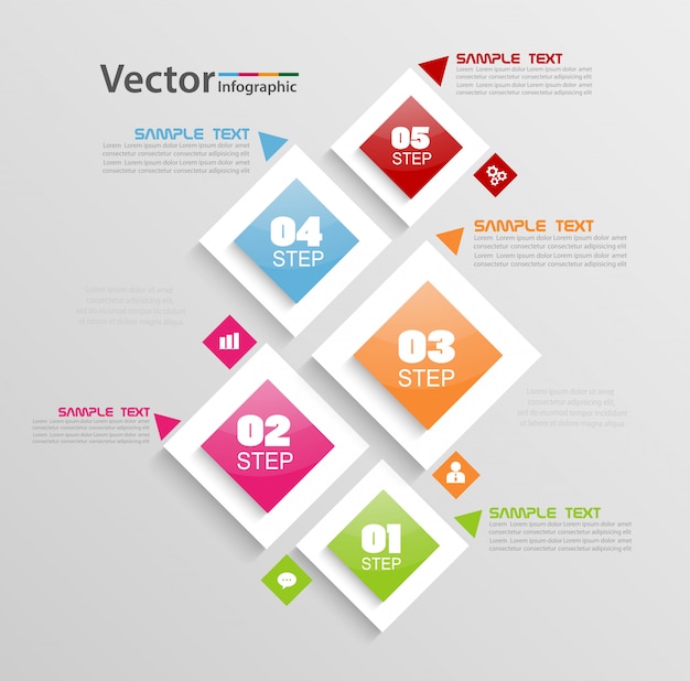 Infografiki Biznesowe Z Kolorowych Kwadratów I Pięciu Kroków