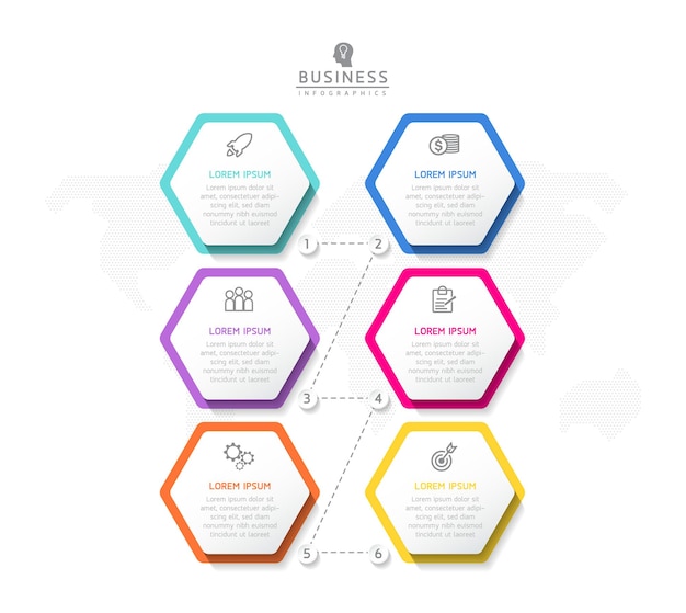 Infografiki Ilustracji Wektorowych Zaprojektuj Szablon Informacji Marketingowych Z 6 Opcjami Lub Krokami