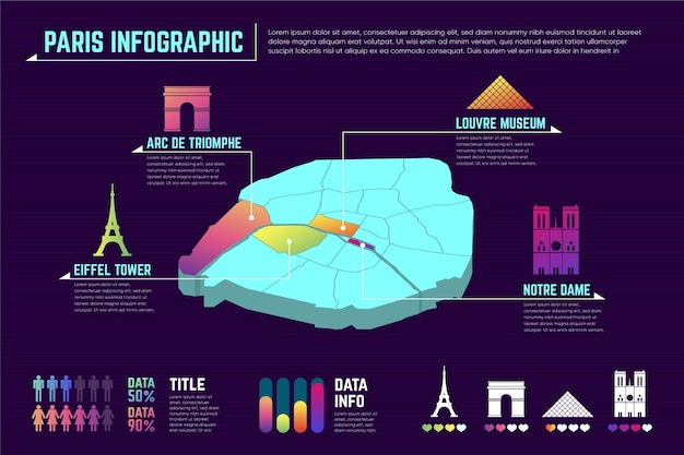 Plik wektorowy infografiki mapy miasta paryża gradientu