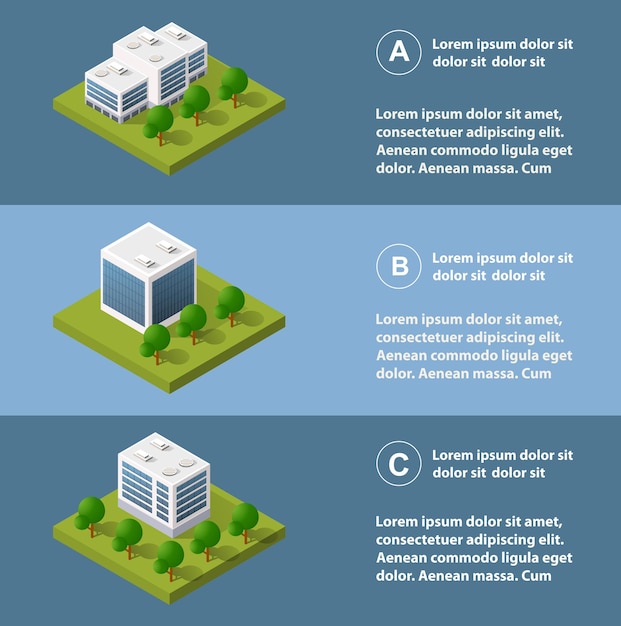 Infografiki Miasta W Rzucie Izometrycznym Z Drapaczami Chmur, Ulicami I Drzewami. Widok Z Góry Infrastruktury Miejskiej Do Tworzenia I Projektowania.