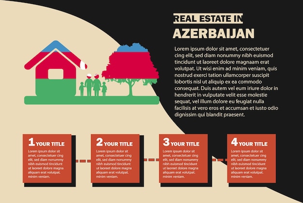 Plik wektorowy infografiki nieruchomości flaga azerbejdżanu pomysł mieszkaniowy lub inwestycyjny zakup domu lub nieruchomości