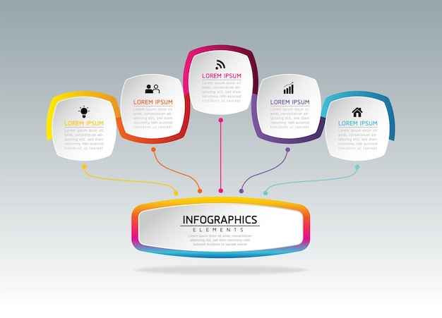 Infografiki Projekt Szablonu Wykres Prezentacji Informacji Biznesowych Z 5 Opcjami Lub Krokami