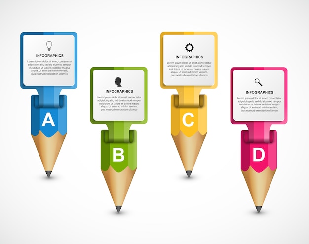 Infografiki Szablon Z Kolorowym Ołówkiem W Postaci Wstążek