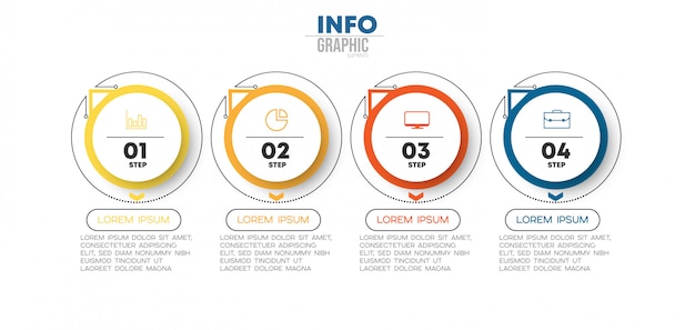 Infographic Element Z Ikonami I 4 Opcjami Lub Krokami. Może Być Używany Do Procesu, Prezentacji, Schematu, Układu Przepływu Pracy, Wykresu Informacyjnego