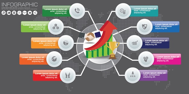 Plik wektorowy infographic kolorowy diagram z opcjami i ikonami.