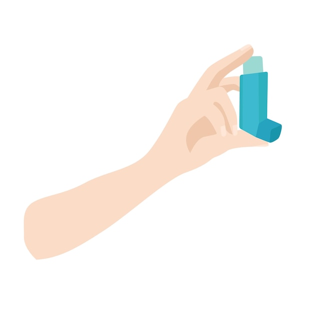 Plik wektorowy inhalator w ręku na astmę pojedynczo na białym tle