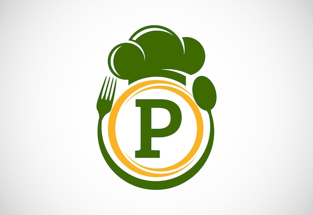 Inicjał Alfabetu P Z łyżką I Widelcem Szefa Kuchni Nowoczesne Logo Wektorowe Dla Restauracji W Kawiarni I Tożsamości Firmy