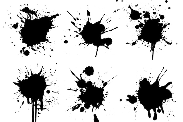 Ink Splatter Vector Set Grunge Stains Drops and Splashes w czarno-białym