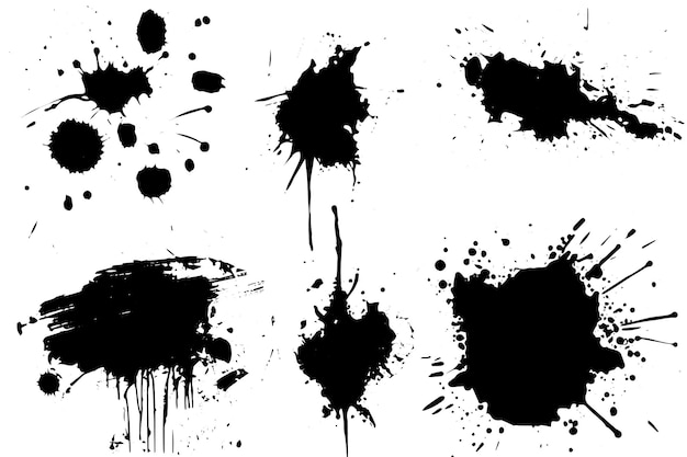 Ink Splatter Vector Set Grunge Stains Drops and Splashes w czarno-białym