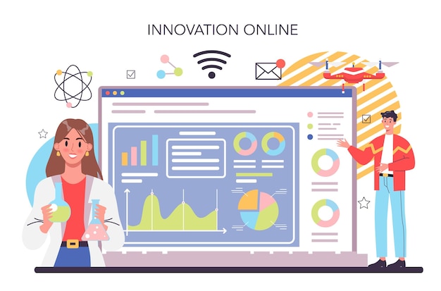 Innowacja Internetowa Usługa Lub Platforma Nowoczesna Produkcja Przyszły Rozwój Technologii Innowacje Online Płaska Ilustracja Wektorowa