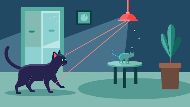 Plik wektorowy innowacyjny system wskaźnika laserowego, który porusza się losowo po pokoju angażując koty naturalnie