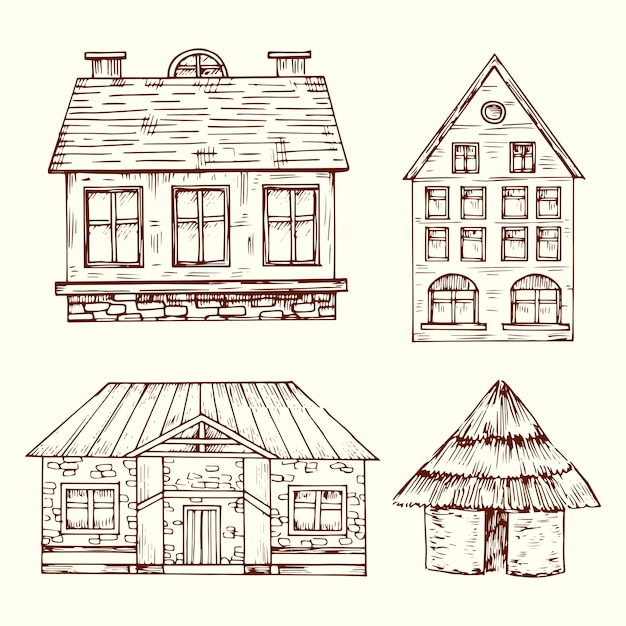 Plik wektorowy inny styl ręcznie rysowane domy wektor zestaw