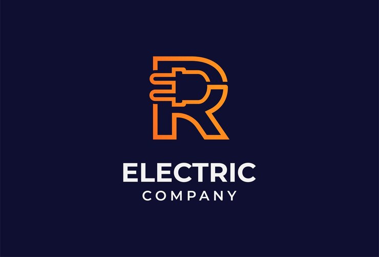 Wektor inspiracja do projektowania logo litery r wtyczki elektrycznej