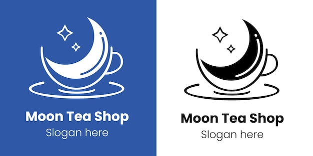 Inspiracja Do Projektowania Logo Moon Tea Shop Na Białym I Niebieskim Tle Wektora