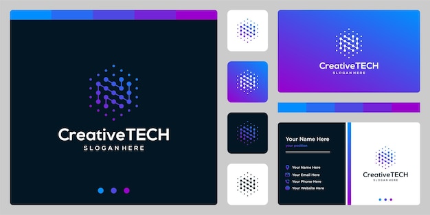 Inspiracja logo początkowa litera N streszczenie ze stylem tech i kolorem gradientu. Szablon wizytówki