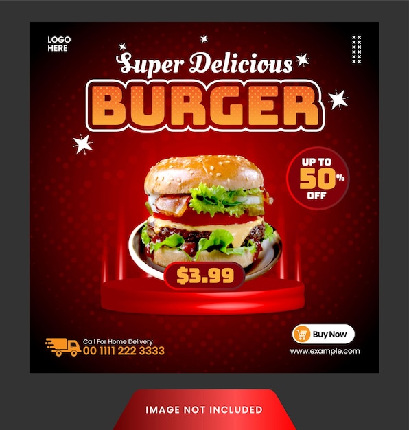 Instagram Feed Post Burger Food Menu I Szablon Mediów Społecznościowych Restauracji