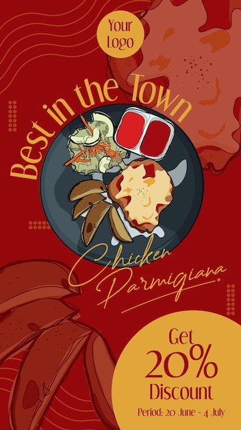 Plik wektorowy instagram historia kurczaka parmigiana banner promocyjny ręcznie rysowane wektor