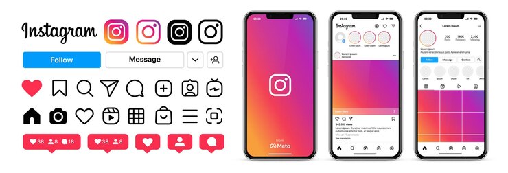 Wektor instagram makieta i ekrany szablonów aplikacji ikon dla mediów społecznościowych, szablon pos, baner, reklama.