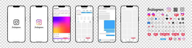 Plik wektorowy instagram projektowanie ustaw ekran instagram media społecznościowe i szablon interfejsu sieci społecznościowych instagram ramka zdjęć opowieści podobał strumień przezroczyste tło redakcyjne