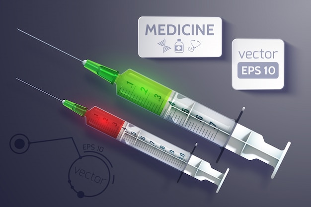 Instrument Medyczny Ze Strzykawkami Gotowe Do Wstrzyknięcia W Realistycznym Stylu Ilustracji