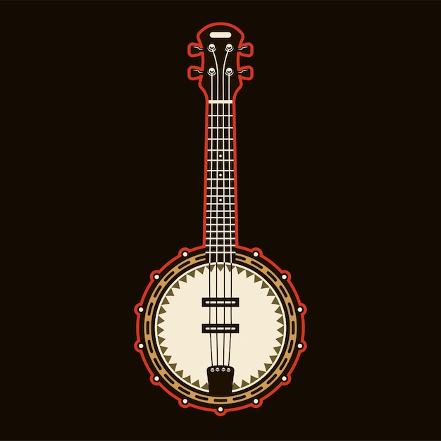 Instrument Muzyczny Banjo W Kolorowym Stylu Na Białym Tle Na Ciemnym Tle Ilustracji Wektorowych