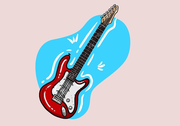 Instrument Muzyki Rockowej Fajna Czerwona Gitara Electro Styl Kreskówki Kolorowa Ilustracja Wektora Płaskiego