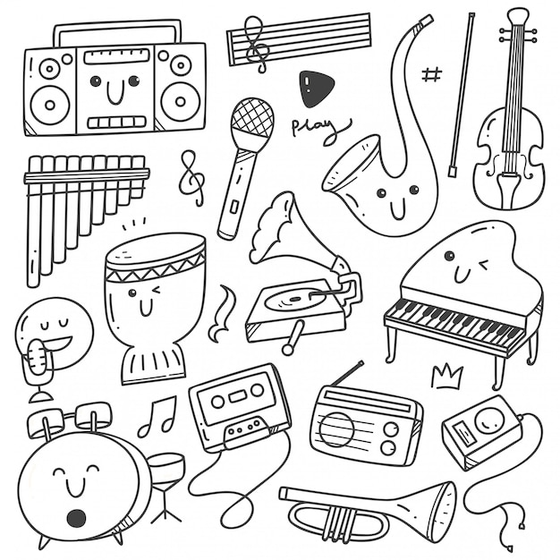 Instrumenty Muzyczne Kawaii Doodle Grafik